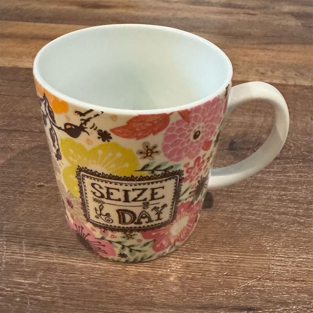 C.R. Gibson Kindred Spirits Gifts Seize the Day Floral Inspirational Coffee Mug